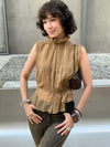 OUDE WAAG High-Neck Shirred Halter Vest OW-OW-25PF-TP03-KQ (YE420 Khaki) (OW-25SS-TP02 OW-25PF-TP03)